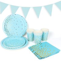 Blue Bronzing Dots Disposable Tableware Paper Plates Straws Cups Tablecloth for Kids Birthday Party Baby Shower Wedding Decor