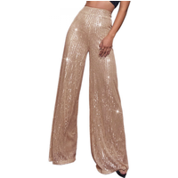 Women Casual Sequin Sparkle Glitter Pants High Waist Flared Pants Elastic Loose Wide Disco Trousers Clubwear Halloween Costumes
