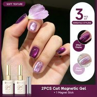 UR SUGAR 3PCS Purple Cat Magnetic Gel Nail Polish Set with Magnet Stick Home DIY Manicure Semi Permanent Soak Off UV LED Gel Kit