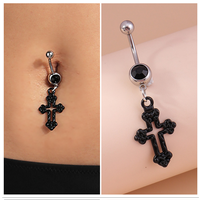 Aihua Steampunk Black Hollow Cross Dangle Navel Ring Surgical Steel Belly Button Ring Gothic Piercing Ombligo Oreja Body Jewelry