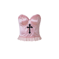 Sweet Cool Style Pink Lace Strap Vest Dark Cross Decoration Sexy Outerwear Top Women's Fashion Trend Crossbody Tank Top