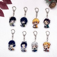 1/16Pcs Anime Figures Demon Slayer Keychain Accessories Acrylic Cute Charms Pendant For Bag Funny Key Holder Backpack Decoration