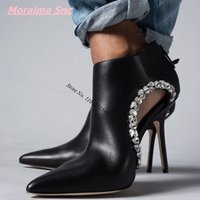 Bottes concises en cuir Stiletto Diamond PointedParker pour femmes, rinçage creux, fermeture à glissière sexy, chaussures de bureau à la mode, marque de luxe, automne, nouveau