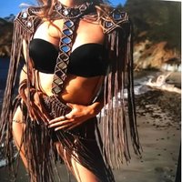 Beachapche Hand Crochet Knitted Women Vintage Cover Ups Summer Beach Wear Bathing Suit Retro Tassel Hollow Out Skirts Matching
