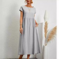 2026 New Pure Color Sleeveless Loose Cotton Linen Women's Dress with Pocket mid Waist Casual Style Thickened Version