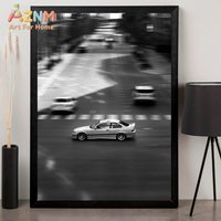 AZNM BMW E36 Coupe Monochrome Motion Blur Wall Art Print, Single Unframed Canvas Poster, Black and White Urban Street Drift Scen