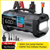 26800mAh Starthilfe mit Luftkompressor 1000A/1500A PEAK, Reifenfüller, tragbare Auto-Batterie-Powerbank-Ladegerät-Luftpumpe, mit LCD-Display, Starthilfe-Powerbank (für alle Benzin-/8.0L