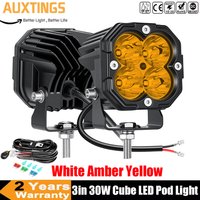 3'' 30W Cube LED Pod Light with Wire Kit White Amber Yellow Spot Flood Combo Beam Work Lights for ATV, UTV,SUV, Off road Use