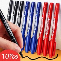 10Pcs Twin Tip Permanent Marker Black/Blue/Red Waterproof Oil Marker Pen Fine Nid Marker Ink School Stationery Office Supplies