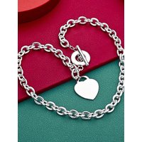 47cm 925 Sterling Silver Heart Chain Necklace For Women Men Anniversary Gift Popular Wild Fashion Romantic Jewelry