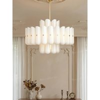 Vintage Style Milky White Glass Chandelier for Home Decoration European Cottage Large Pendant Light Lobby Living Room Lustre LED