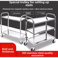 304 Stainless Steel Mobile Thickened Cart Three Tier Restaurant Hotel Dish Trolley Beverage Utility Cart for Street Stall Use
