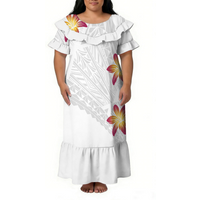 Mother's Day Polynesian Island Women'S Round-Neck Dress Samoan Tonga Ethnic Style Loose Casual White Sunday Dress