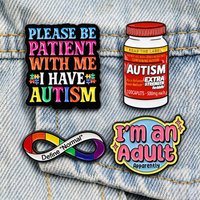 Funny Autism Enamel Pin "Autism Extra Strength" Medicine Bottle Brooch Awareness Rainbow Infinity Lapel Pins Clothing Decoration