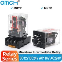 OMCH Small Intermediate Relay MK2P MK3P Optional Base 8Pin 11Pin PF083A PF113A DC12V 24V AC110V 220V Small Electromagnetic Relay
