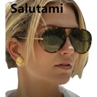 New Fashion Green Leopard Print Oval Sunglasses for Women Vintage Oversize Alloy Gradient Sun Glasses Ladies Driving Eyewear