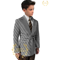 Boys Formal Suit White Black Houndstooth Blazer with Belt Set for Wedding Pageboy Prom Easter Xmas Party Tuxedo for Kids Gift