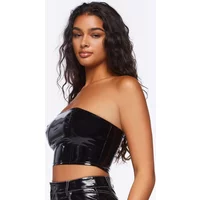 Women Faux Latex Strapless Zip Back Bra Crop Top Splice Bralettes Stretchy Non Padded Tube Tops Patent Leather PVC Vest Custom