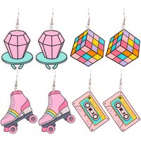 Harajuku Rubik's Cube Games Console Ice Skates Acrylic Earrings Cute Rainbow Lightning Roll Film Magnetic Tape Earring Jewelry