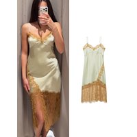 TFMLN Summer Satin Lace Sling Long Dress For Women Sleeveless V neck Splice Evening Party Dress Elegant Long Dresses 2026 New