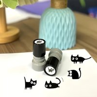 1 cute black cat random style stamp with cartoon cat pattern, used for diaries, scrapbooks, and DIY crafts
