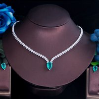 ThreeGraces Fashion Shiny Light Green Cubic Zirconia Elegant Necklace Earrings Bridal Wedding Party Jewelry Set for Women TZ959