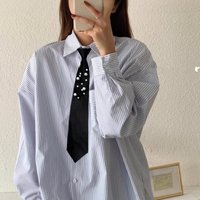 Elegant Faux Pearl Long Bow Tie Zipper Adjustable Soft Fabric Women Casual Shirt Decor Accessory, Size 14.57*2.95In Easy Wear