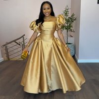 Fashion Women Satin Puff Short Sleeve Prom Dress Elegant Square Neck A-Line Formal Evening Gown for Wedding Guest Party