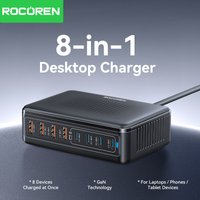 Rocoren 200W GaN Charger 8 in 1 Desktop Fast Charging For iPhone 17 Pro Xiaomi Samsung USB Type C Charger Portable Power Station