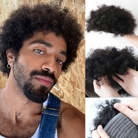 8x10 Menโs Curly Human Hair Toupee, High Grade Human Hair, Natural Black