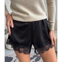 Summer Women’s Stain Lace Hem Shorts Casual Elastic Waist Solid Color Wide Leg Shorts Bottoms