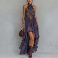 2026 new summer Fashionable Dress European and American Style Purple casual elegant Turtleneck Sleeveless Ruffled Long Dress