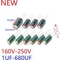 10PCS Aluminum electrolytic capacitor 160V 200V 250V 1 2.2 3.3 4.7 6.8 8.2 10UF 15 22 33 39 47 68 82 100UF 120 150 220 470 680UF