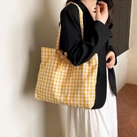 Fashion Plaid Shoulder Bag Large Capacity Canvas Tote Bag Ins Aesthetic Gingham Handbags For Women Commuter School Shopping