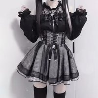 Ensemble jupe Lolita gothique de Style japonais Y2k pour femmes, chemisier en dentelle, épaules dénudées, nœud, jupe taille haute, uniforme JK, costume de fête à thème