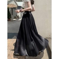 Summer Elegant Long Skirt Women High Waist A Line Beach Vacation Ruffles Skirts Female Preppy Sweet Loose Casual Simple Skirt