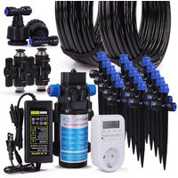 1/4" 60w Self-priming Pump Timed Kit w/ 4/6mm Adjustable Sprinkler Dripper Lawn Plant Pot Garden Irrigation Auto Watering System
