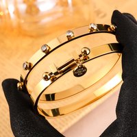 Waterproof Punk Fashion Stainless Steel Bracelet Set with round Zircon for Daily Wear Unisex Jewelry