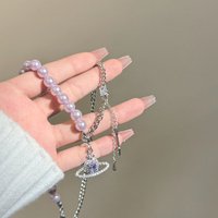Fashion Planet Saturn Necklace Women Girl imitation Pearls Crystal Heart Clavicle Chain Romantic Jewelry Party Versatile Choker