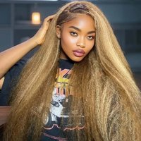 200% Highlight 4/27 Kinky Straight 13x6 HD Lace Frontal Human Hair Wig Indian Yaki Straight Brown Blonde Piano Colored Remy Wigs