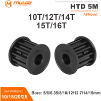 HTD 5M 10T/12T/14T/15T/16Teeth Synchronous Pulley Inner Bore 5-15mm for Belt Width 10/15/20/25mm Black Steel Timing Pulley