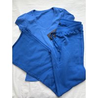 Electric Blue T-shirt Pant Sets Women Y2K Casual Basic O-neck Short Sleeve Tee+Straight Sweatpant Cute Preppy Style 2 Piece Set