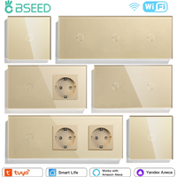 BSEED Wifi 1/2/3Gang Wall Touch Switches 1/2/3Way Plus Power Sockets Tuya Smart Life Alice Control Glass Panel EU Standard
