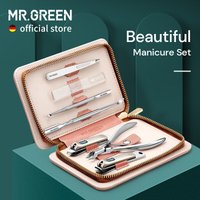 MR.GREEN Manicure Set Pedicure Sets Nail Clippers Tools Stainless Steel Professional Cuticle Cutter Travel Case Kit 7Pcs/Set For