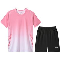 Summer Sportswear Set Casual Fitness Men Running Short Sleeve T-Shirt Quick Dry Shorts Women Breathable Fitness Short Sleeve Set
