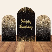 Luxury Arch Cover Birthday Backgrounds Black Gold Glitter Marble Decor Adult Birthday Party Celebration Photography Backdrops