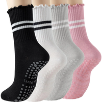 Winter Socks Women Floor Socks Grip Anti Slip Pilates Yoga Socks Floor Breathable Mid Tube Sports Cotton Socks Stripe