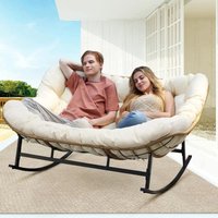 Double Wide Rocking Chair with Cushion, Oversized Rattan Rocking Egg Chair Outdoor for 2, Extra Large 700, Customized
