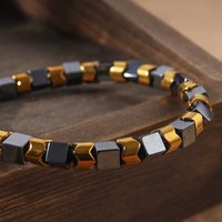 Men's black hematite bead woven bracelet with adjustable fitness and weight loss energy stone bracelet