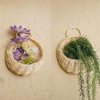 Wicker Flower Basket Hand-woven Wicker Basket Planter Rustic Hanging Flower Basket with Handle Indoor Outdoor Decorative Plant